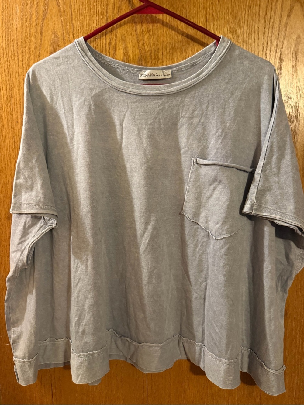 Zenana Outfitters Washed Light Gray Pocket Tee